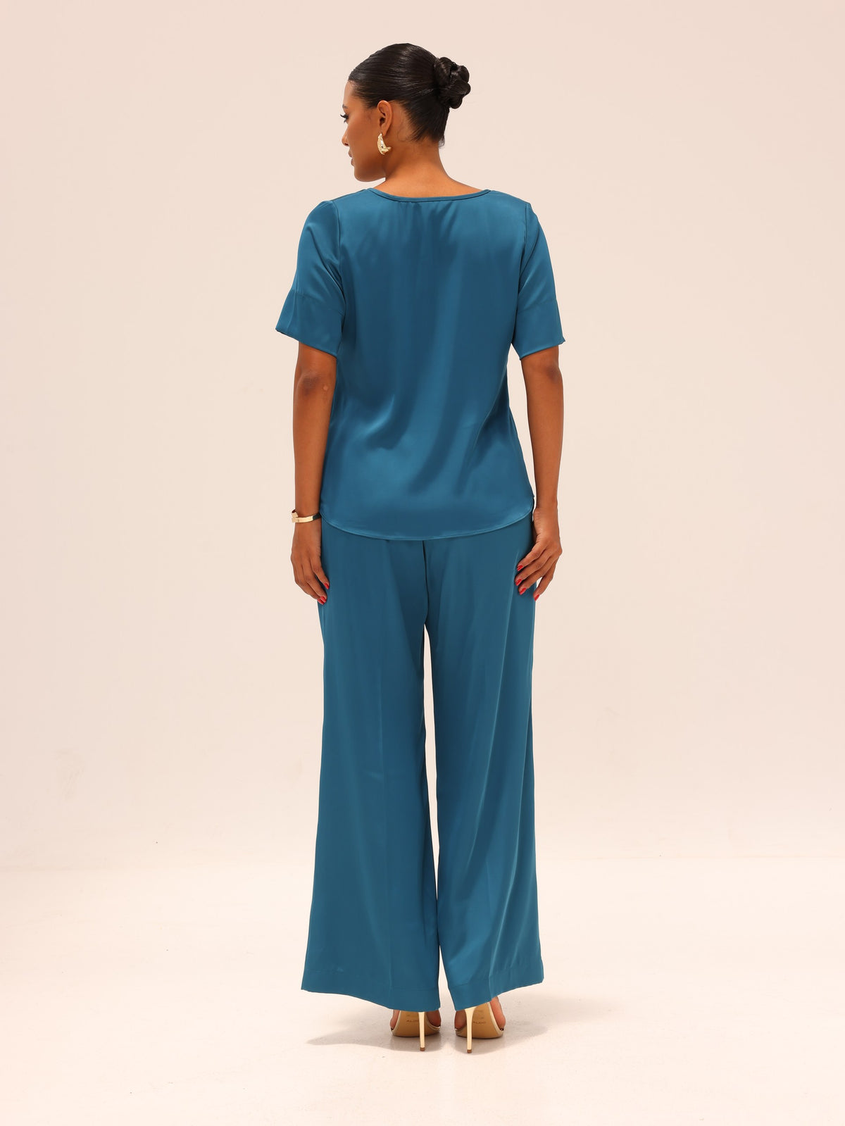 Straight Satin Pants - Teal