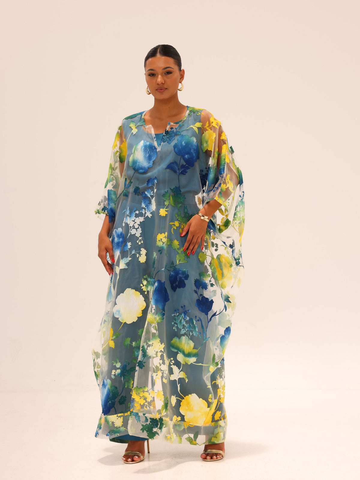 Naa Organza Boubou Set - Teal/Yellow