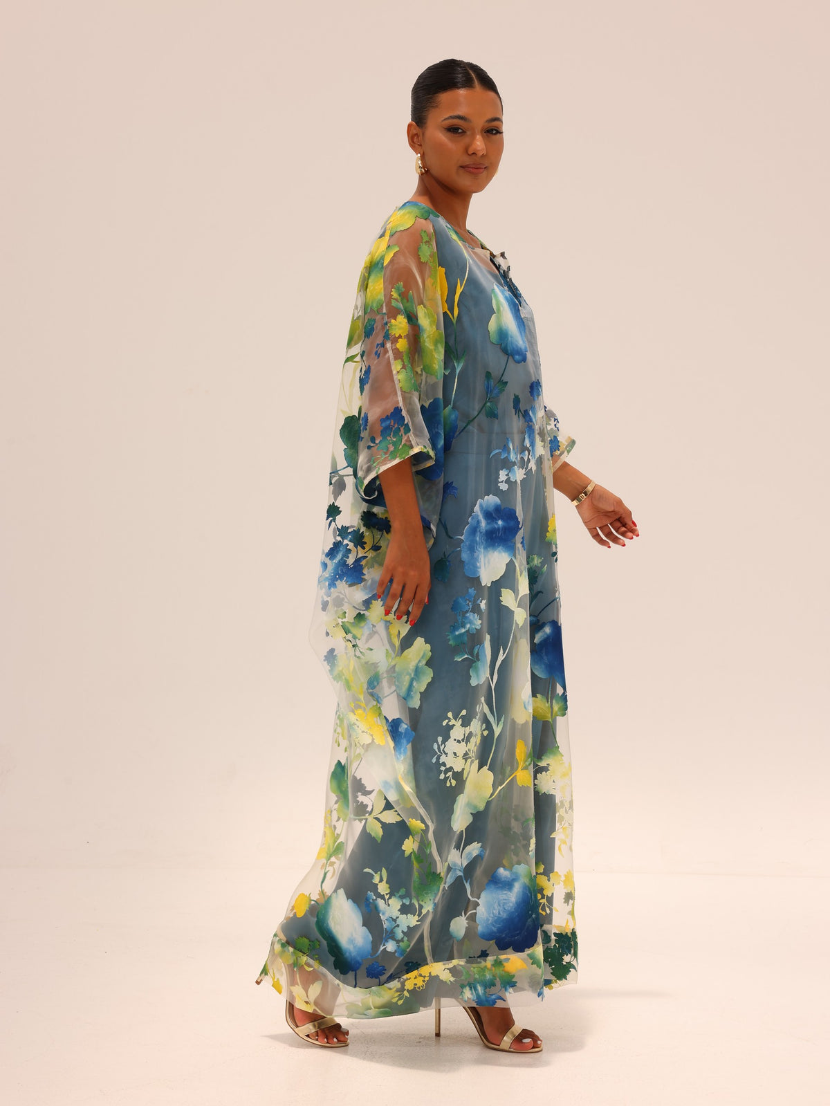 Naa Organza Boubou Set - Teal/Yellow
