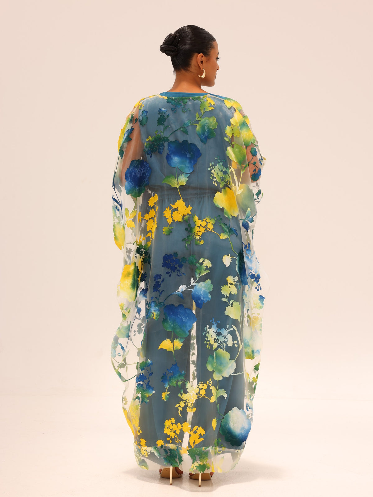 Naa Organza Boubou Set - Teal/Yellow