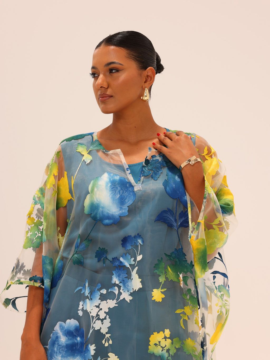 Naa Organza Boubou Set - Teal/Yellow