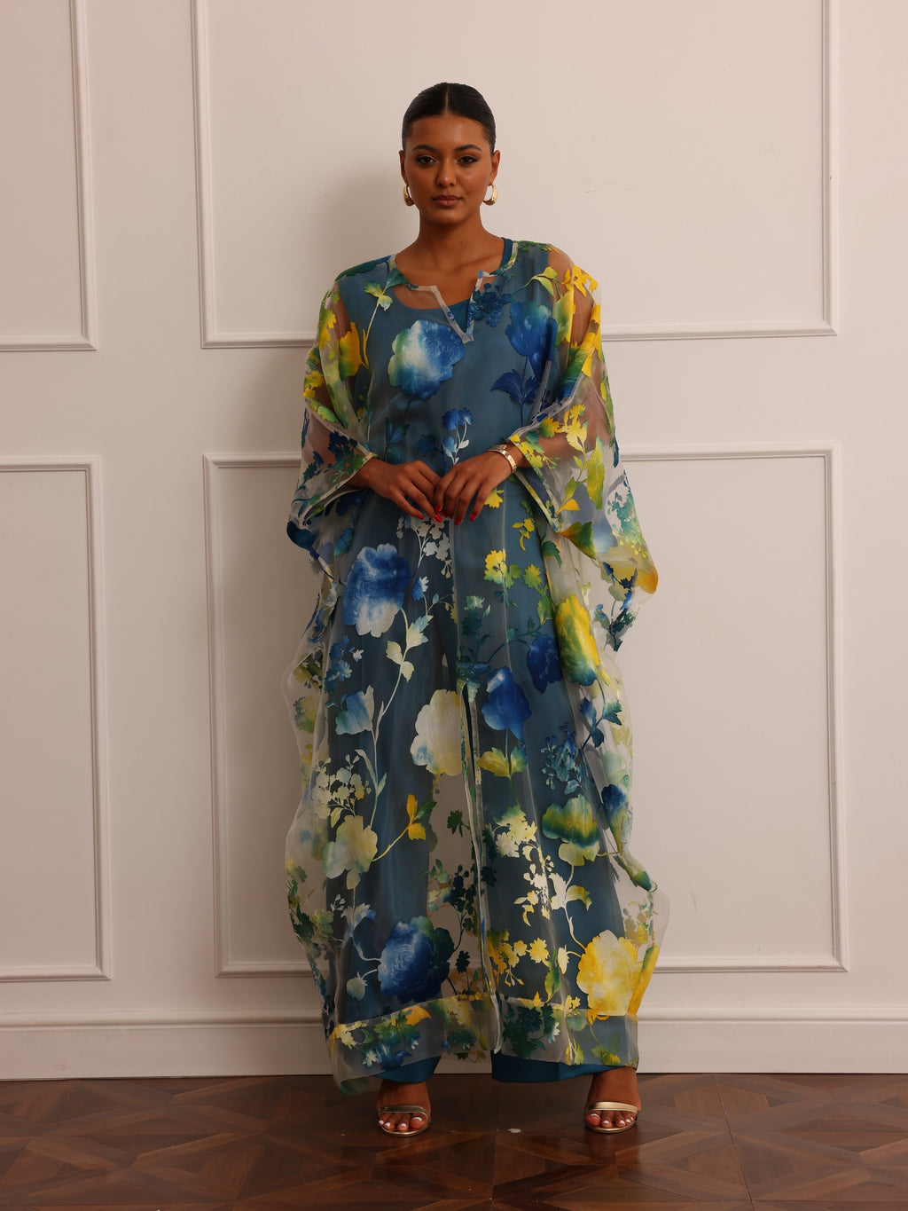 Naa Organza Boubou - Teal/Yellow