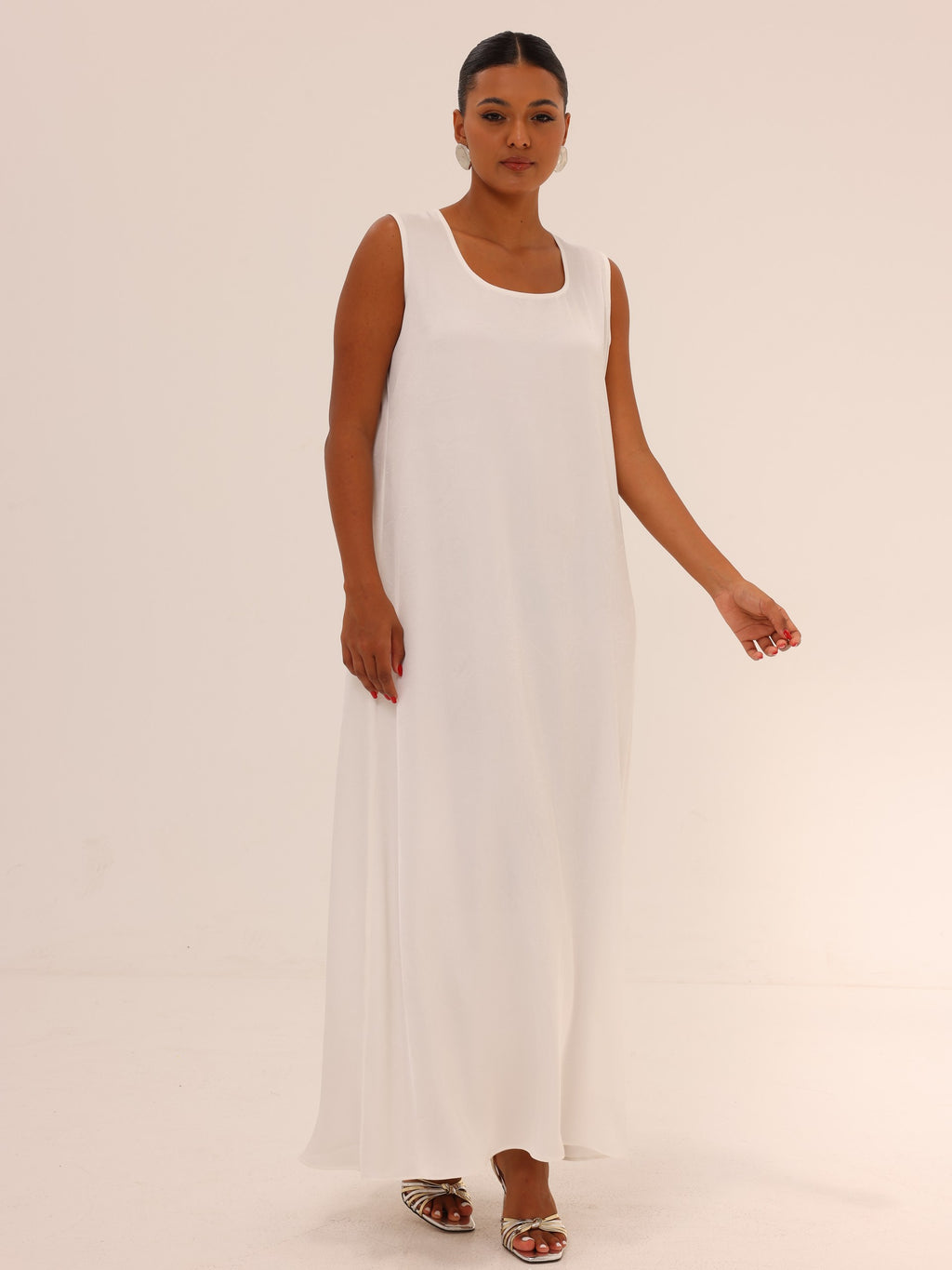 Sleeveless Satin Maxi Dress - White
