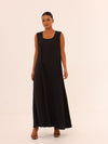 Sleeveless Satin Maxi Dress - Black