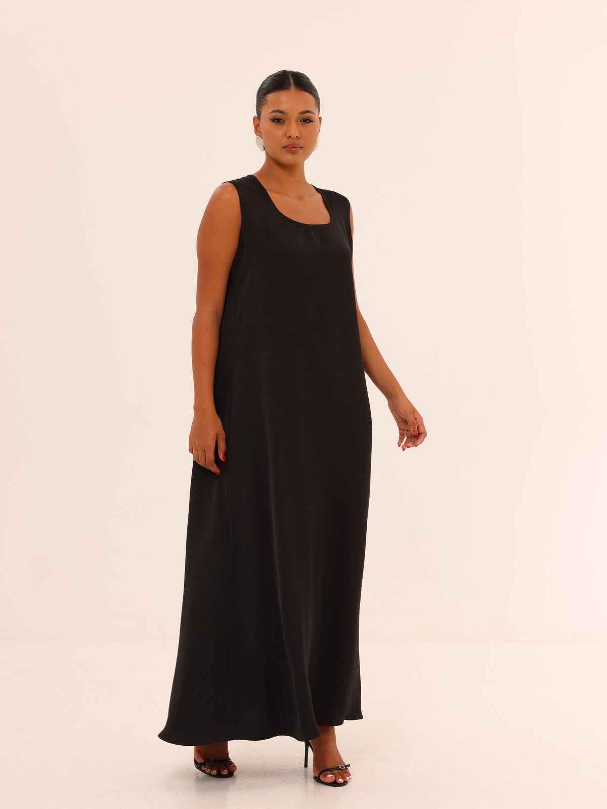 Sleeveless Satin Maxi Dress - Black