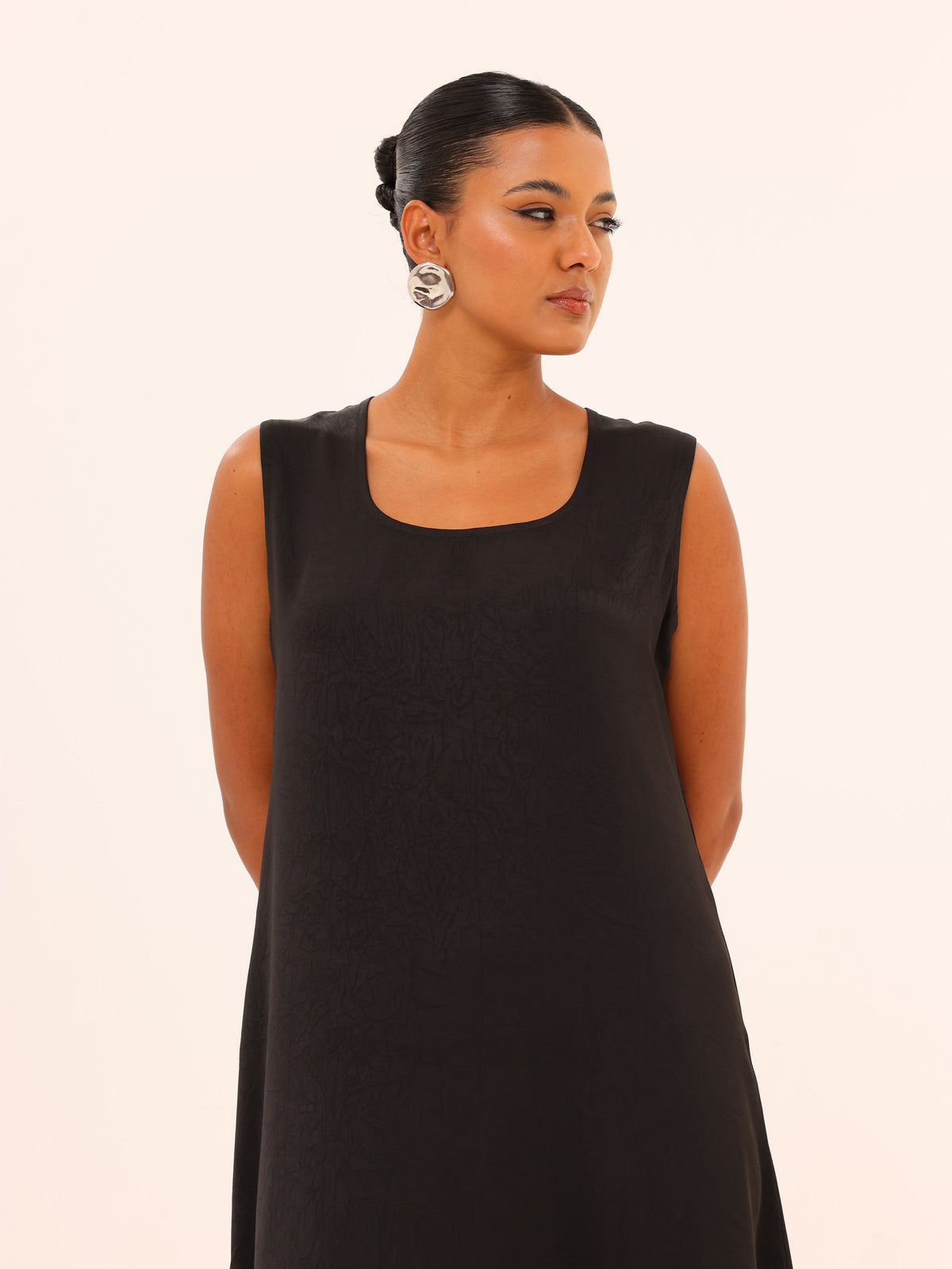 Sleeveless Satin Maxi Dress - Black