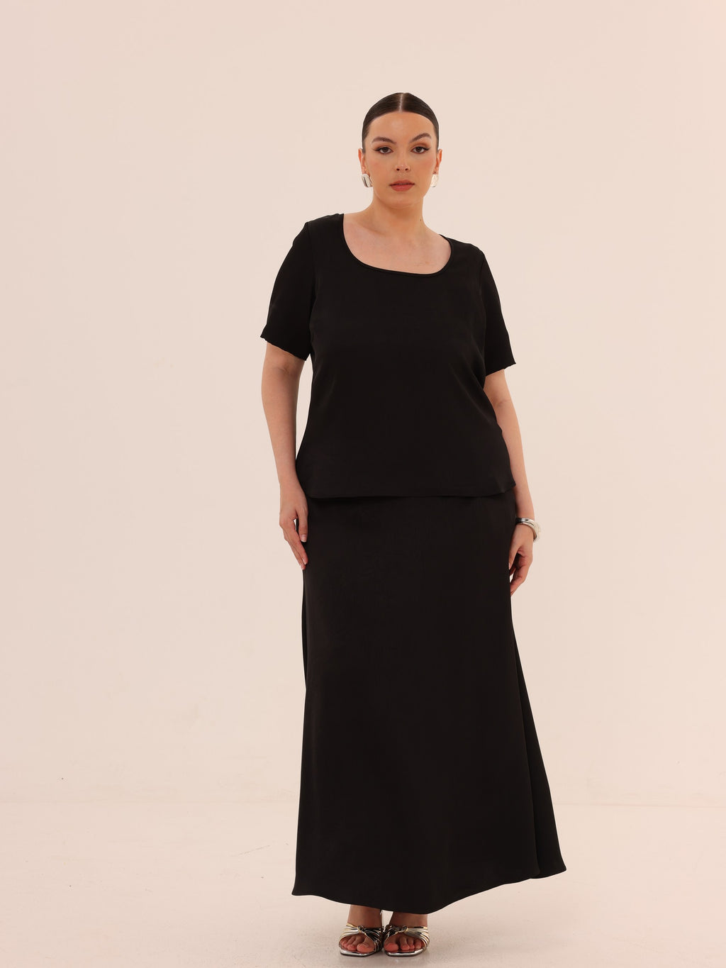 Midaxi Satin Skirt - Black