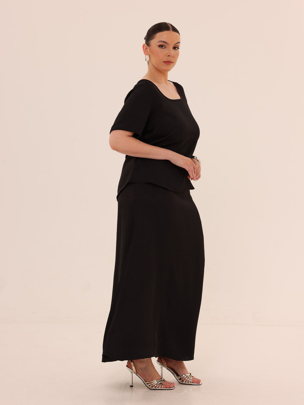 Midaxi Satin Skirt - Black