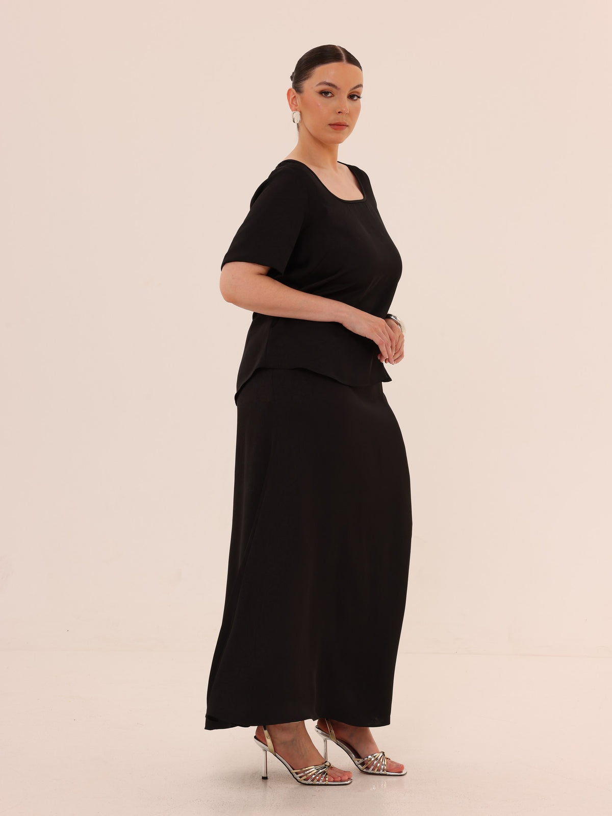 Midaxi Satin Skirt - Black