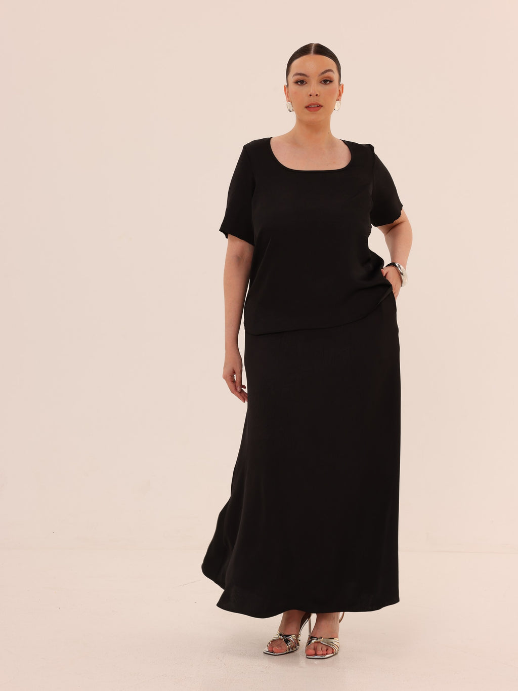 Midaxi Satin Skirt - Black