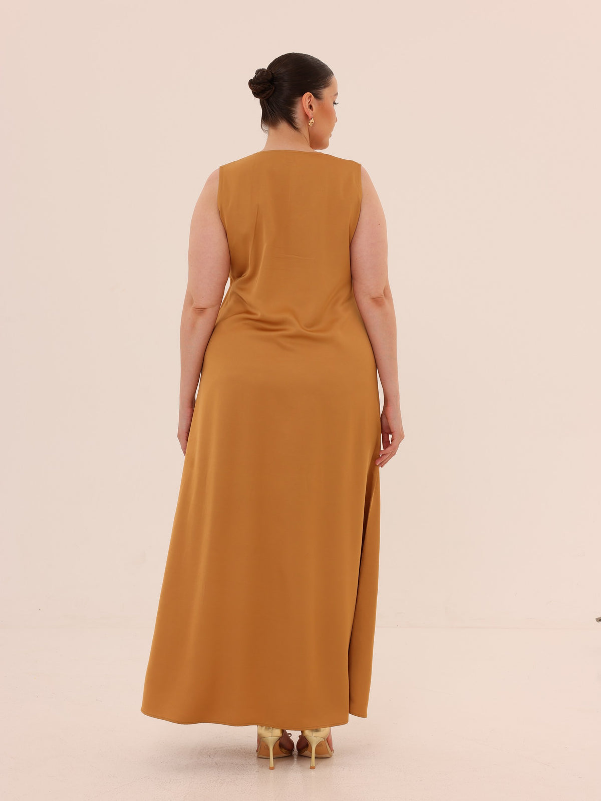 Sleeveless Satin Maxi Dress - Caramel