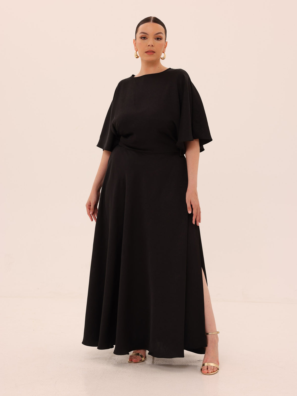Ama Satin Wrap Dress - Black