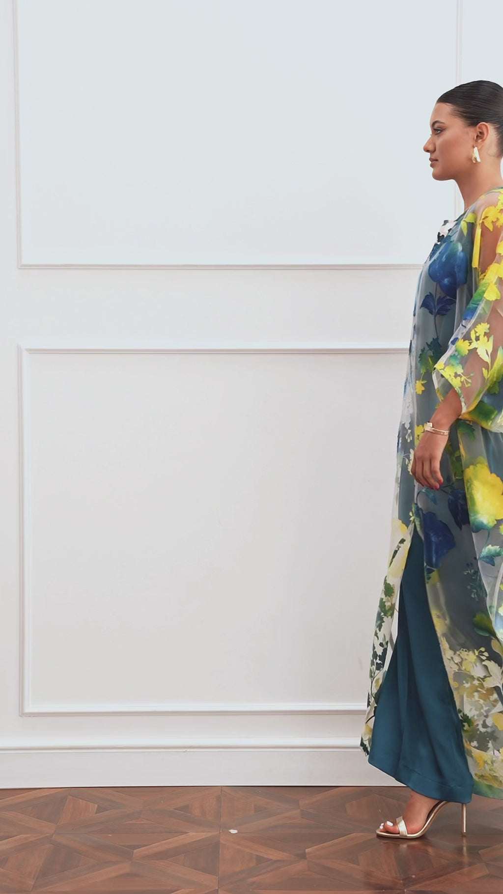Naa Organza Boubou Set - Teal/Yellow