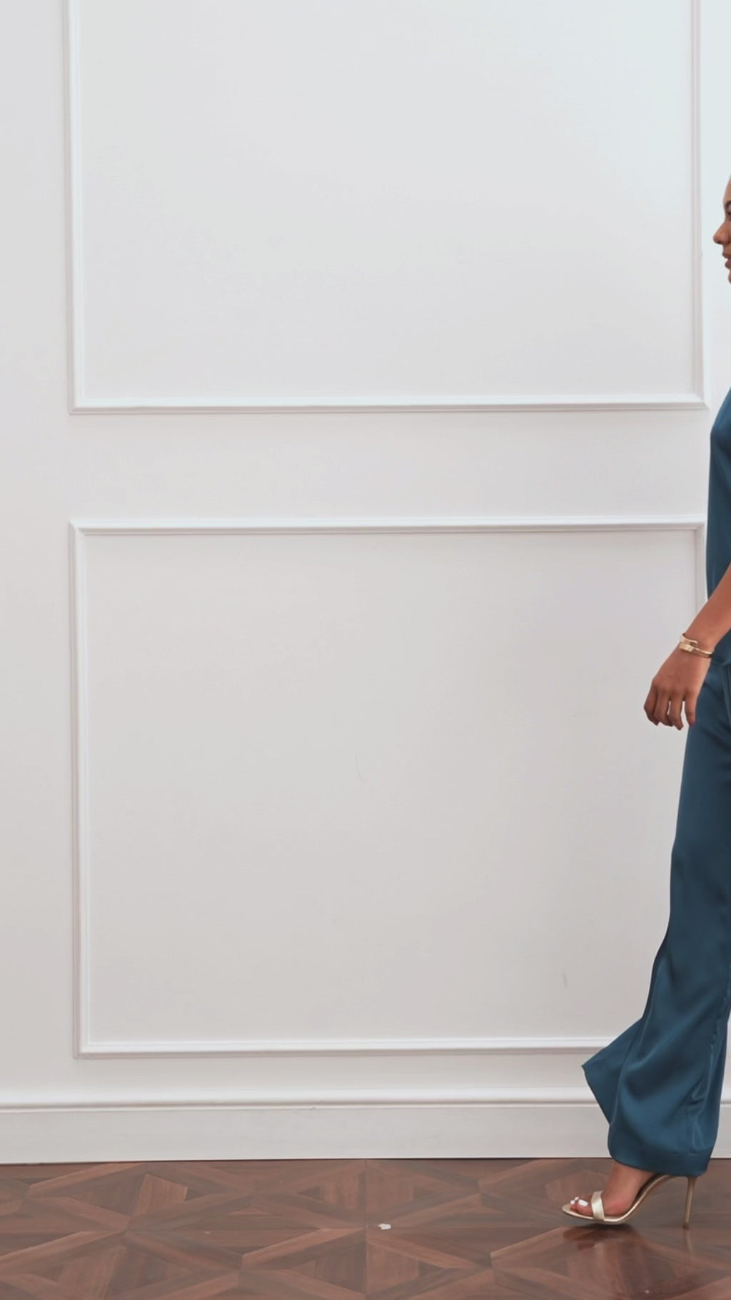 Reimagined Satin Tee and Straight Pants Set - Teal