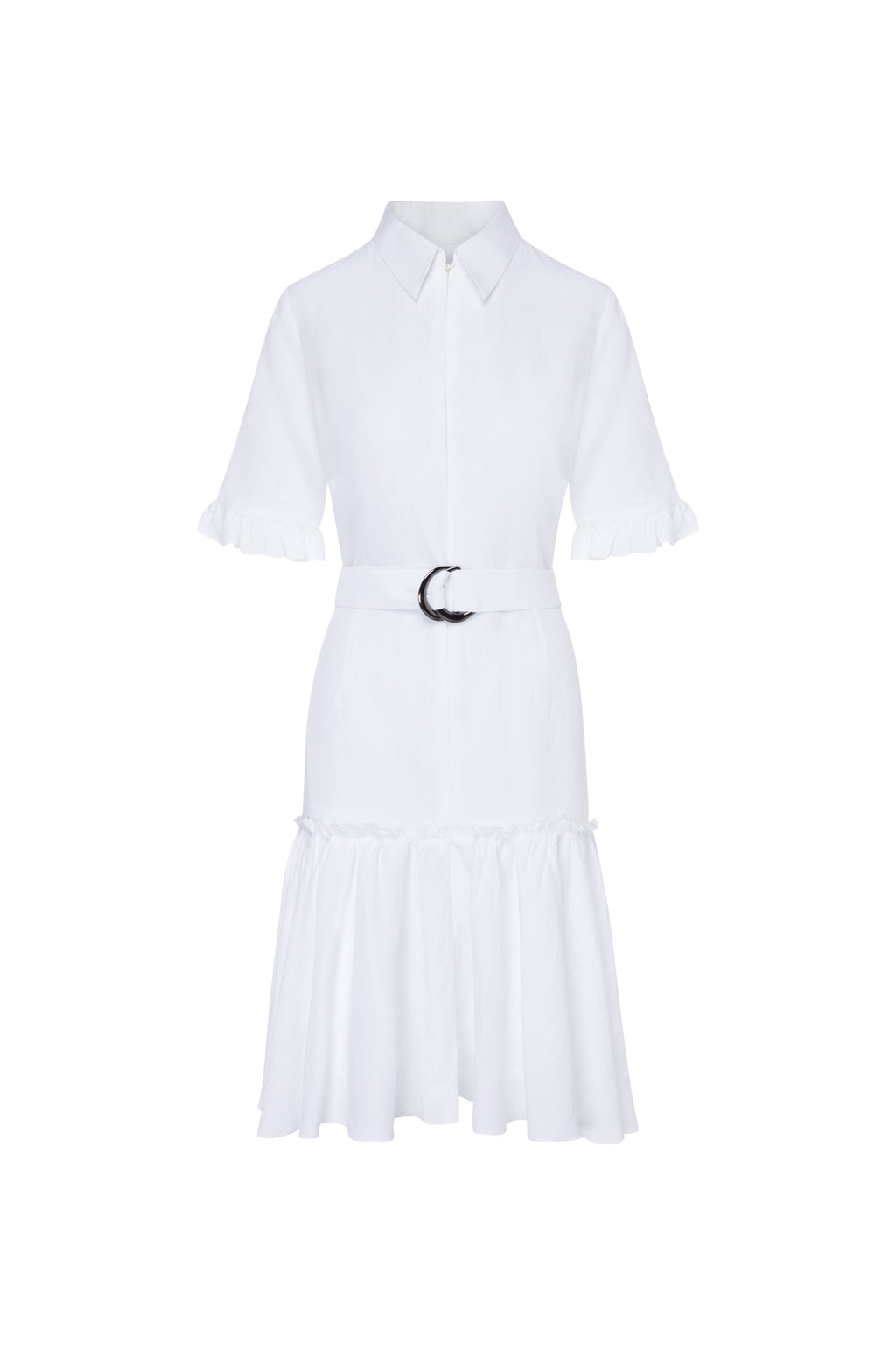 Jules Linen Frilly Dress - White