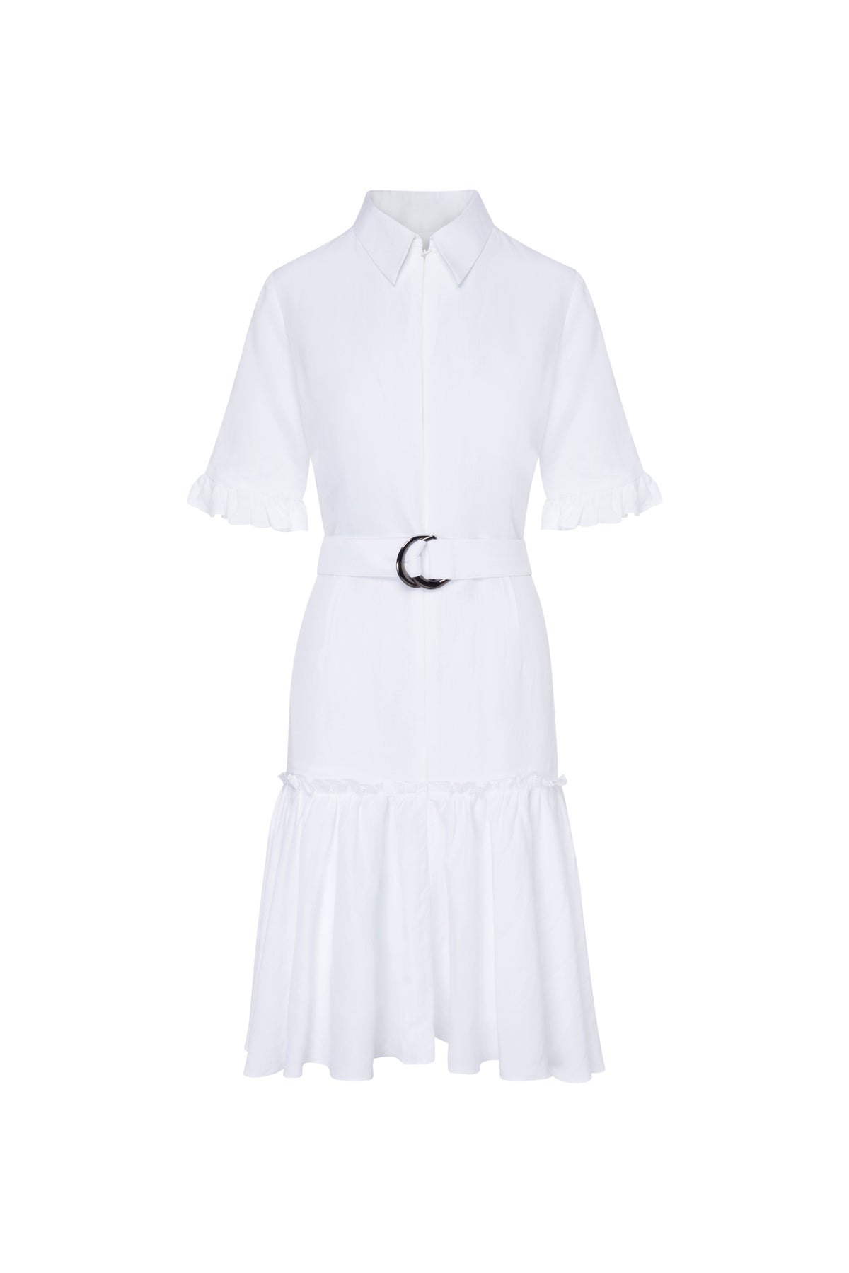 Jules Linen Frilly Dress - White
