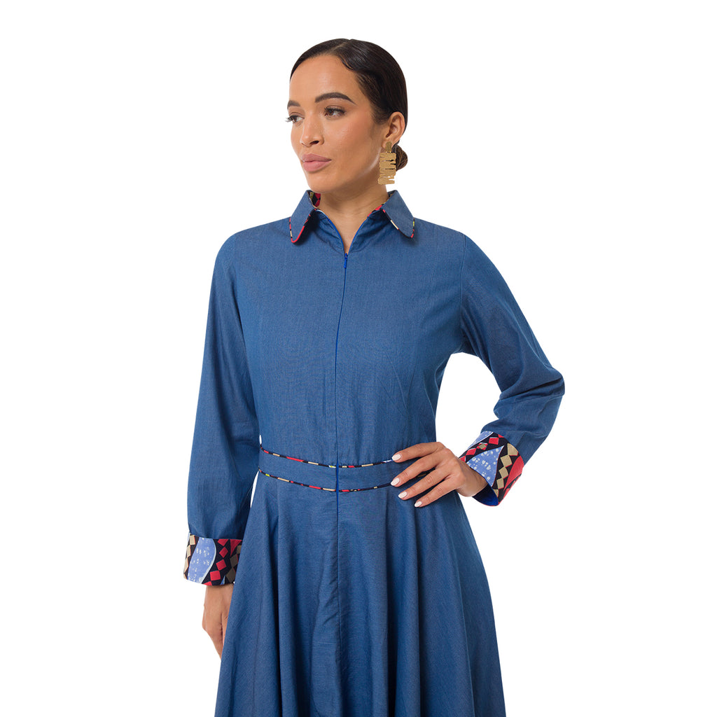 Salma Belted Maxi Shirt Dress - Denim