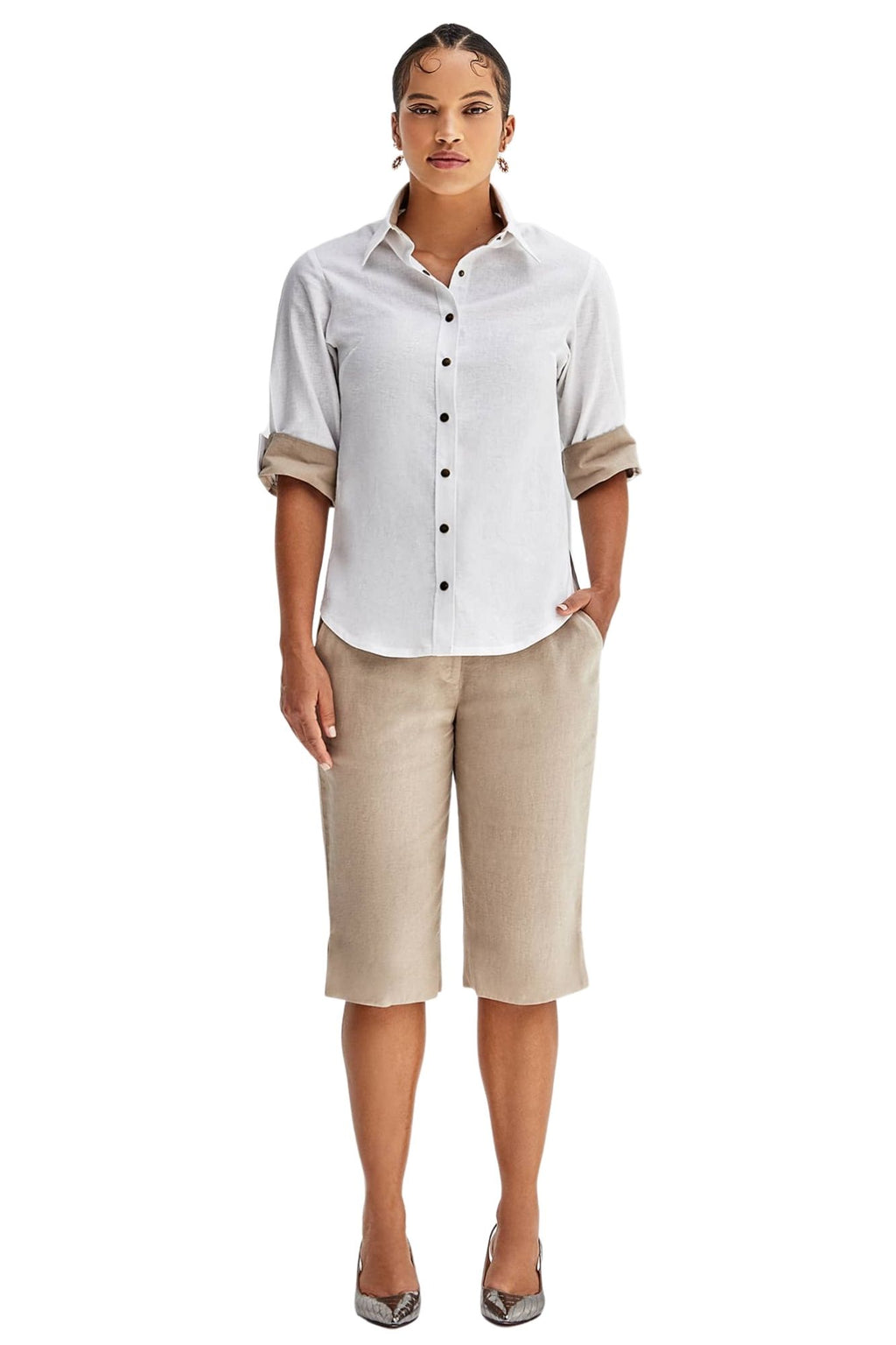 Effie Fitted Contrast Shirt - White