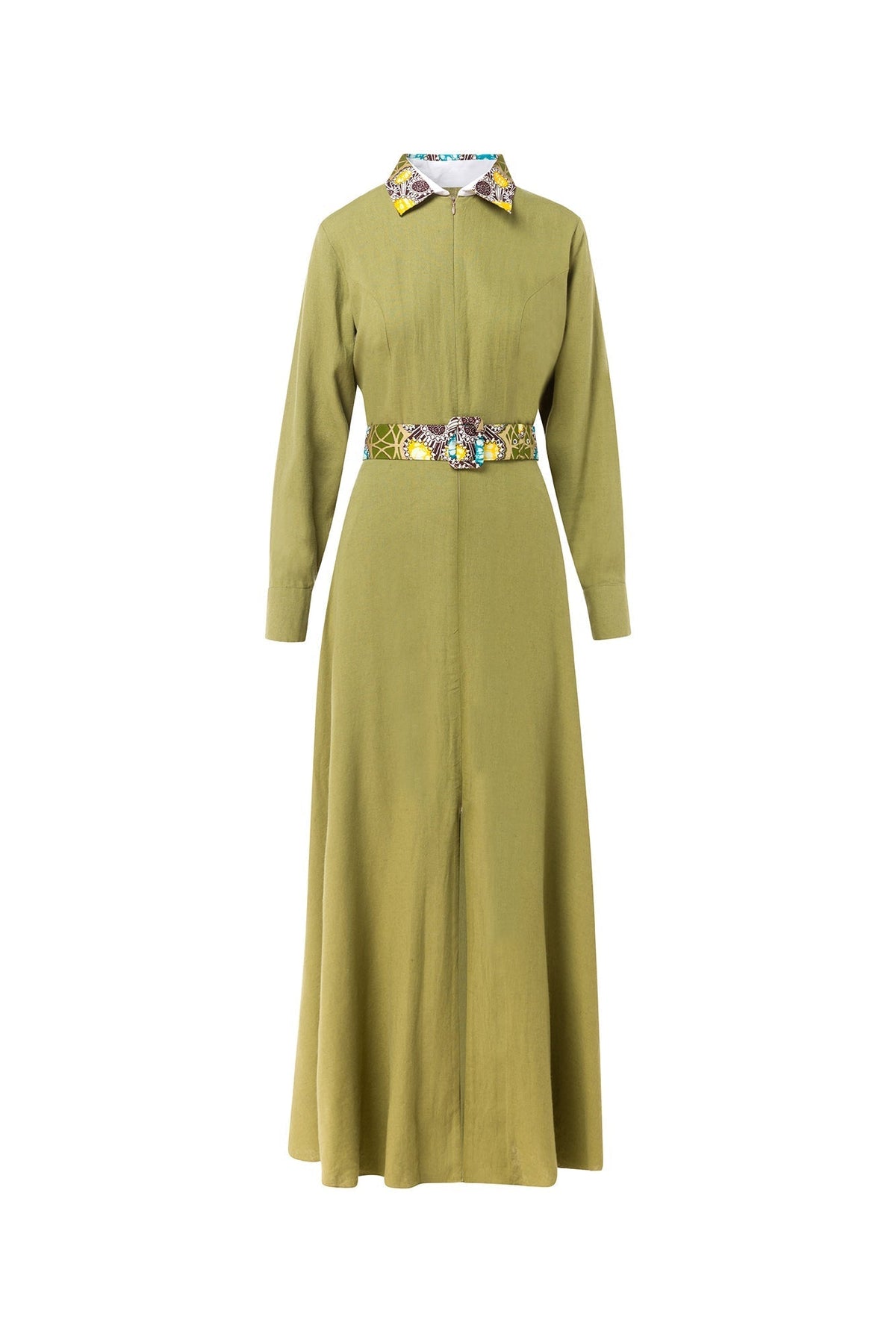 Winnie Linen Maxi Shirt Dress - Olive