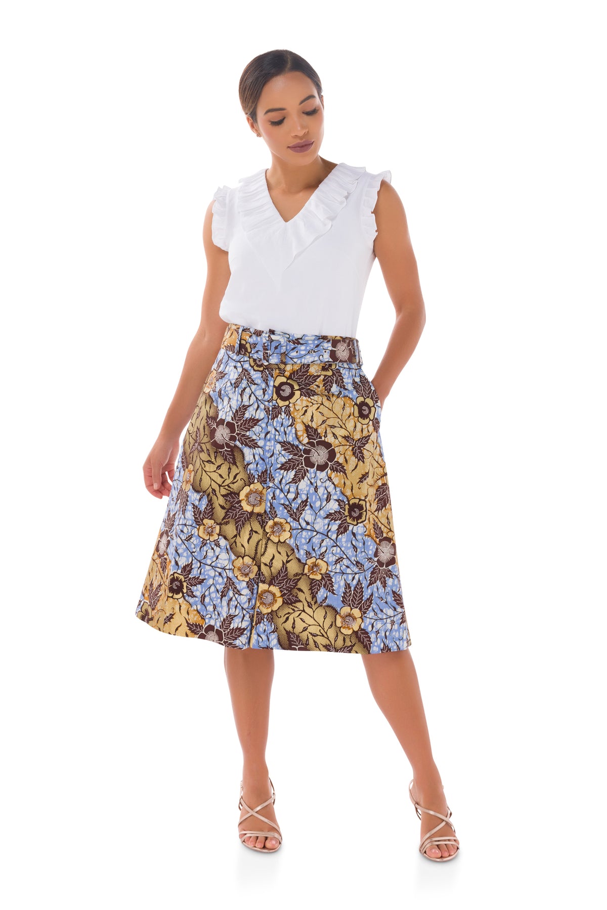 Kokui Print Skirt - Golden Blue