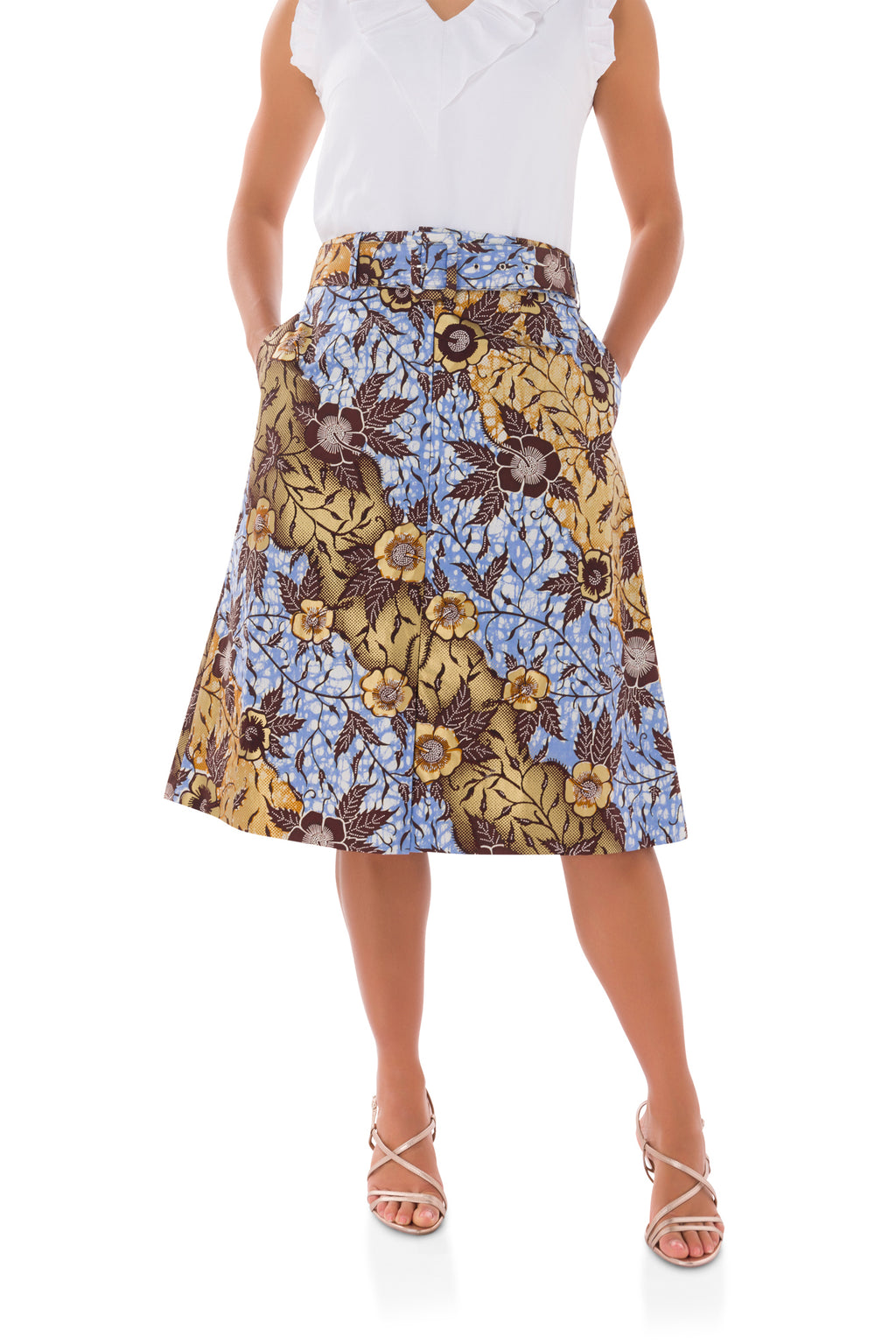 Kokui Print Skirt - Golden Blue
