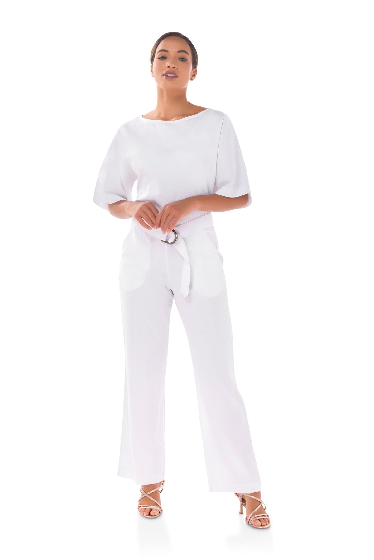 Dace Linen Kimono Jumpsuit - White