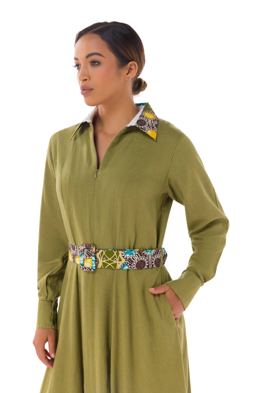 Winnie Linen Maxi Shirt Dress - Olive