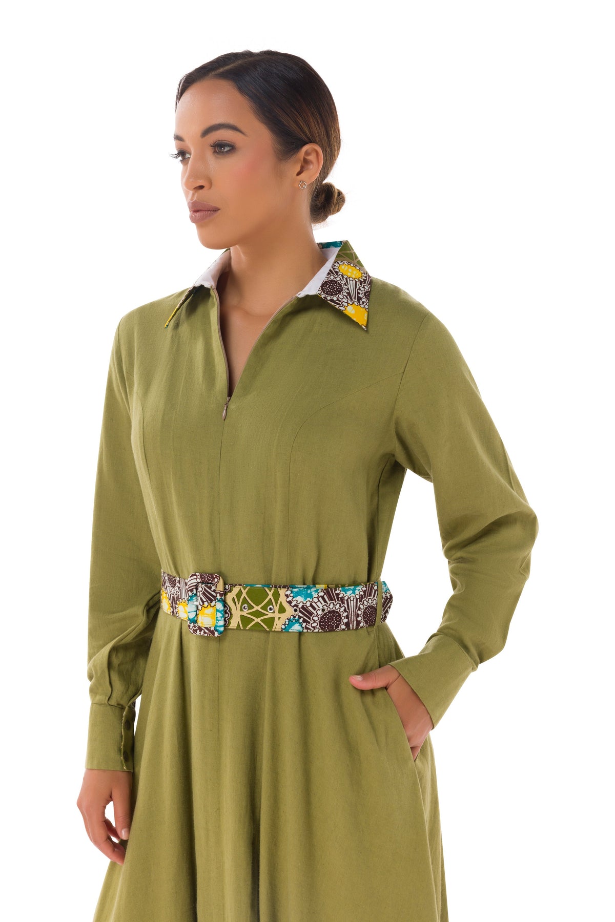 Winnie Linen Maxi Shirt Dress - Olive